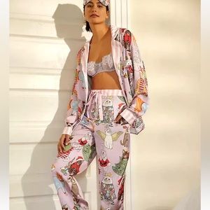 Anthropologie Cat Print Pajama Set - Pink